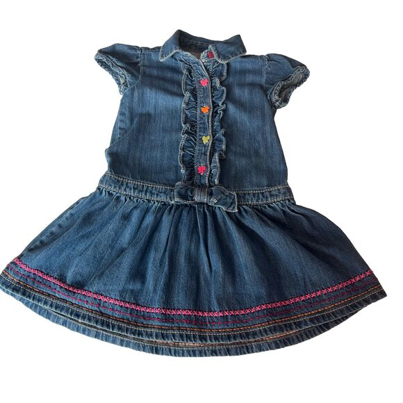 Gymboree Denim Dress Short Sleeve Floral Button Front Girls Size 4 Butterfly - Picture 1 of 8